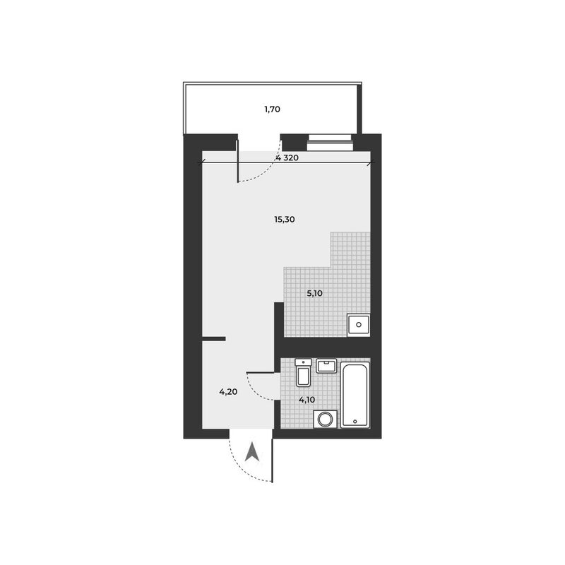 Планировка студии 28.70 м² в ЖК «ДНК»