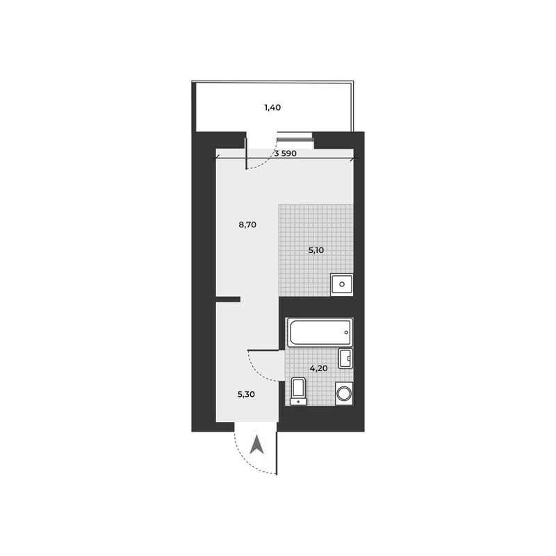 Планировка студии 23.30 м² в ЖК «ДНК»