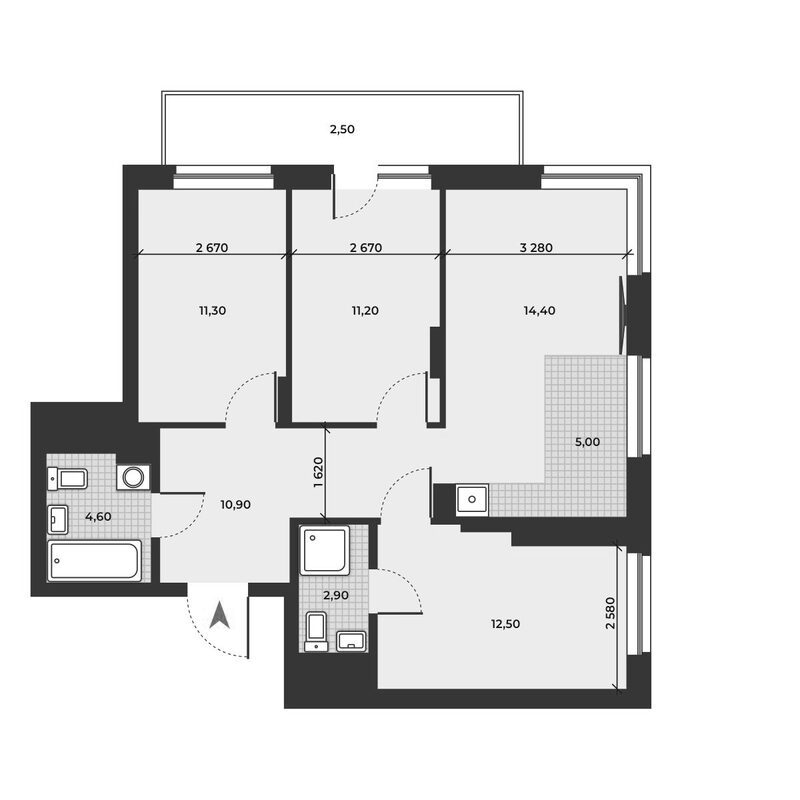 Планировка 4е-к.кв 72.80 м² в ЖК «ДНК»