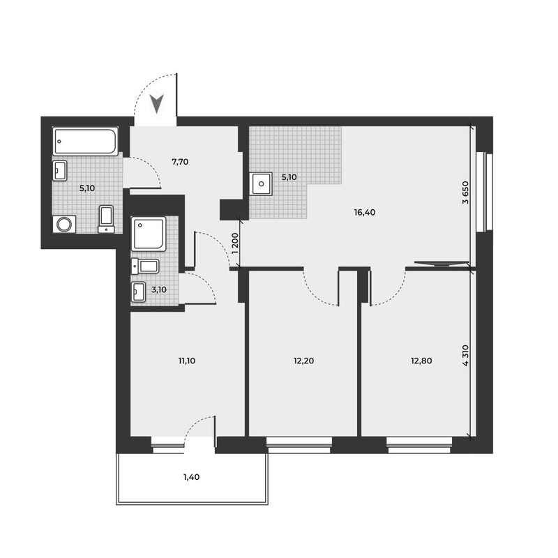 Планировка 4е-к.кв 73.50 м² в ЖК «ДНК»