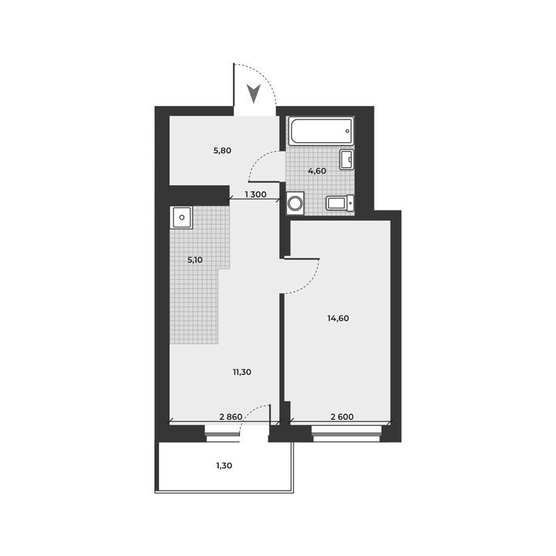 Планировка 2е-к.кв 41.40 м² в ЖК «ДНК»