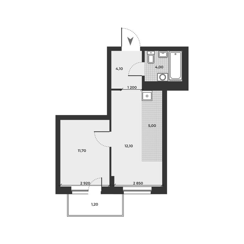 Планировка 2е-к.кв 36.90 м² в ЖК «ДНК»