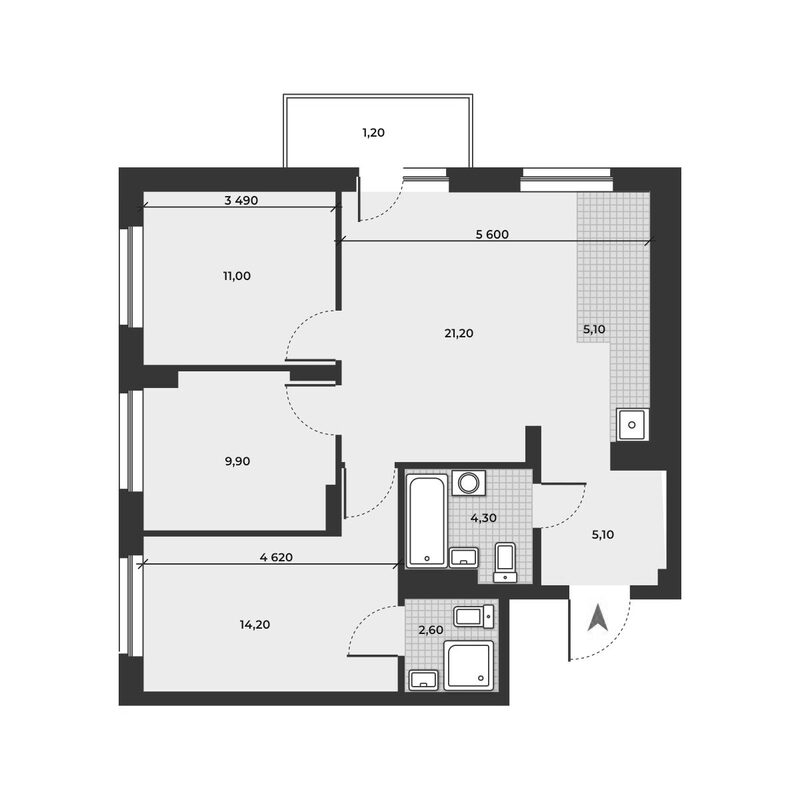 Планировка 4е-к.кв 73.40 м² в ЖК «ДНК»