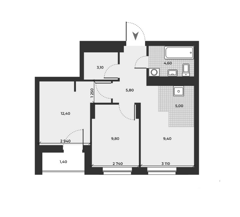 Планировка 3е-к.кв 50.10 м² в ЖК «ДНК»