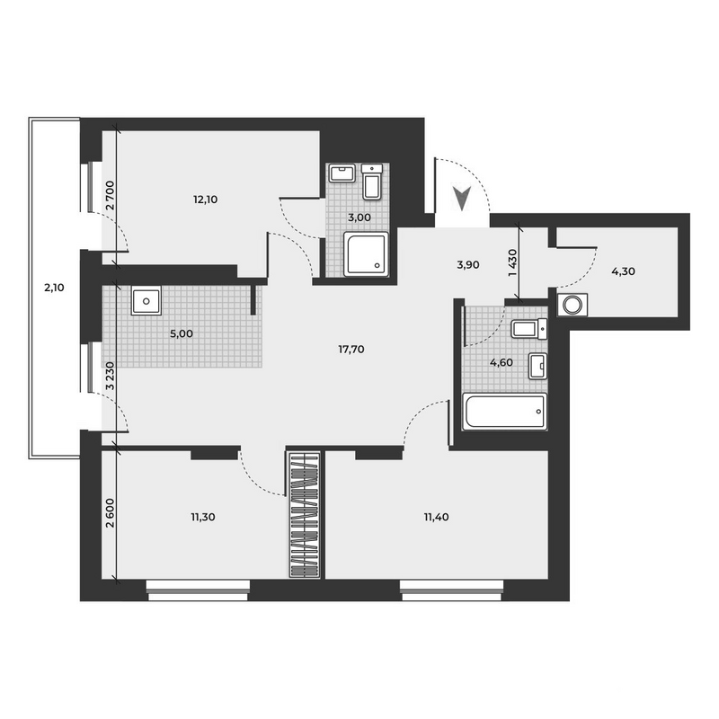 Планировка 4е-к.кв 73.30 м² в ЖК «ДНК»