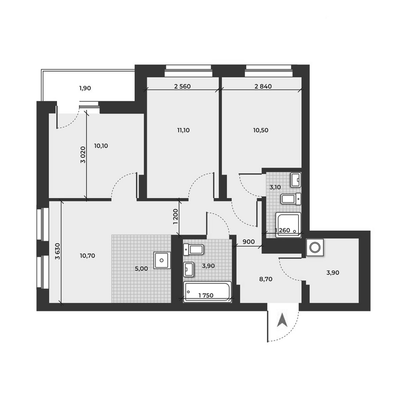 Планировка 4е-к.кв 67.00 м² в ЖК «ДНК»