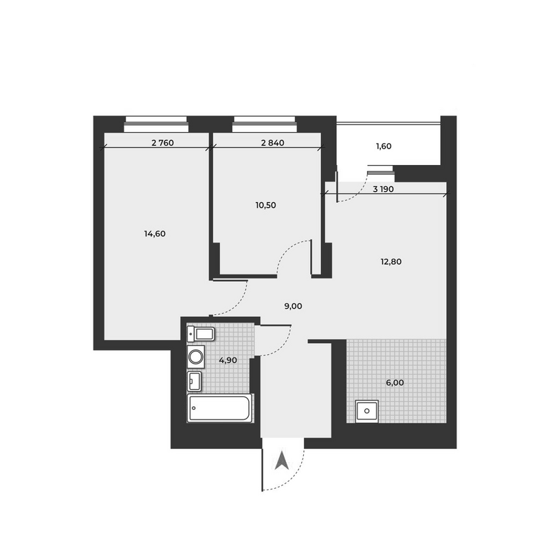 Планировка 3е-к.кв 57.80 м² в ЖК «ДНК»