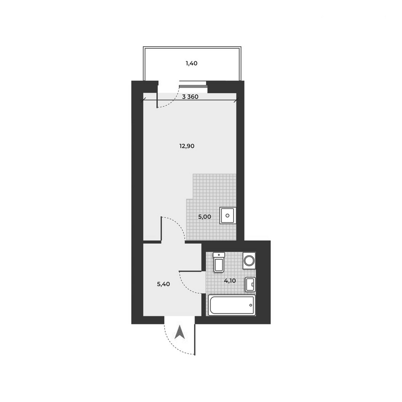 Планировка студии 27.40 м² в ЖК «ДНК»
