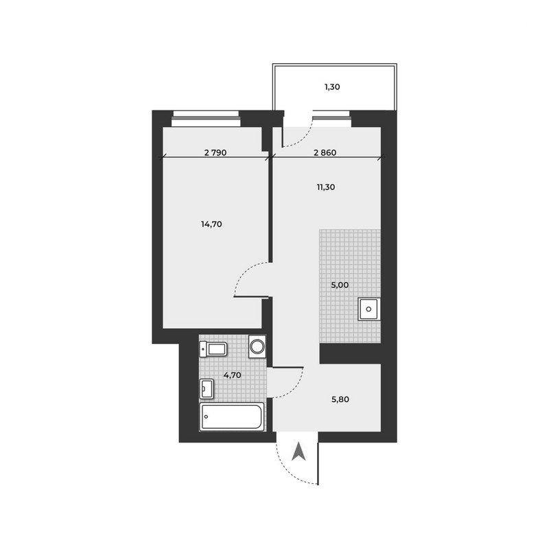 Планировка 2е-к.кв 41.50 м² в ЖК «ДНК»