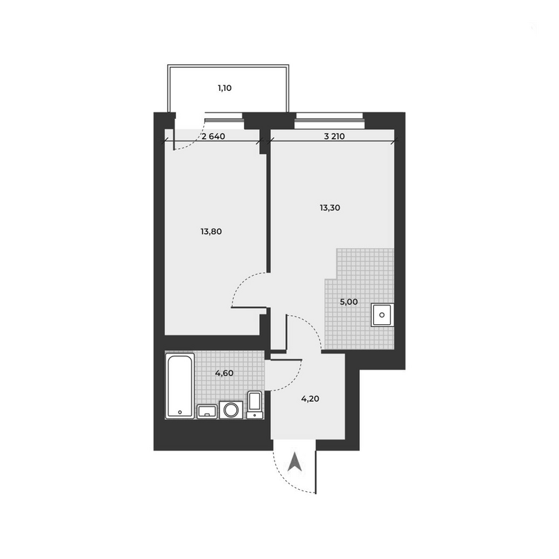 Планировка 2е-к.кв 40.90 м² в ЖК «ДНК»
