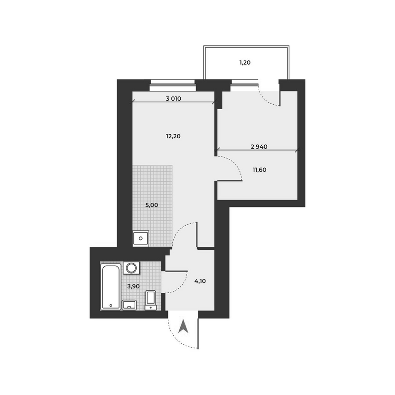 Планировка 2е-к.кв 36.80 м² в ЖК «ДНК»