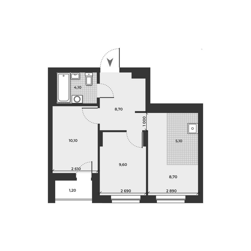 Планировка 3е-к.кв 46.30 м² в ЖК «ДНК»