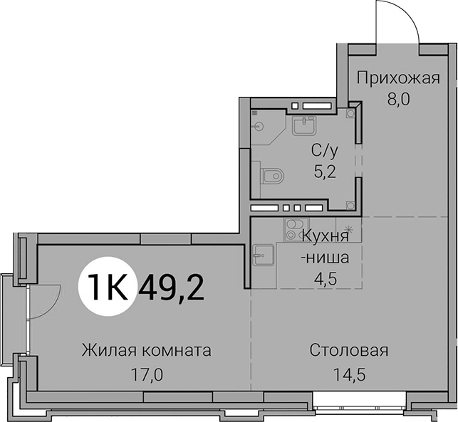 Планировка 2е-к.кв 49.20 м² в ЖК «Тайм Сквер»