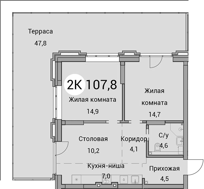 Планировка 3е-к.кв 60.00 м² в ЖК «Тайм Сквер»
