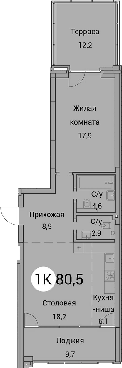 Планировка 2е-к.кв 58.60 м² в ЖК «Тайм Сквер»