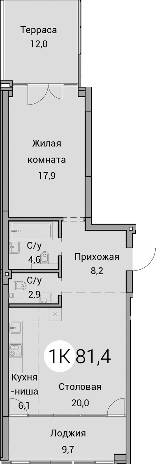 Планировка 2е-к.кв 59.70 м² в ЖК «Тайм Сквер»