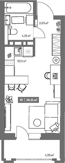 Планировка студии 26.16 м² в ЖК «НОВА. Кемерово»