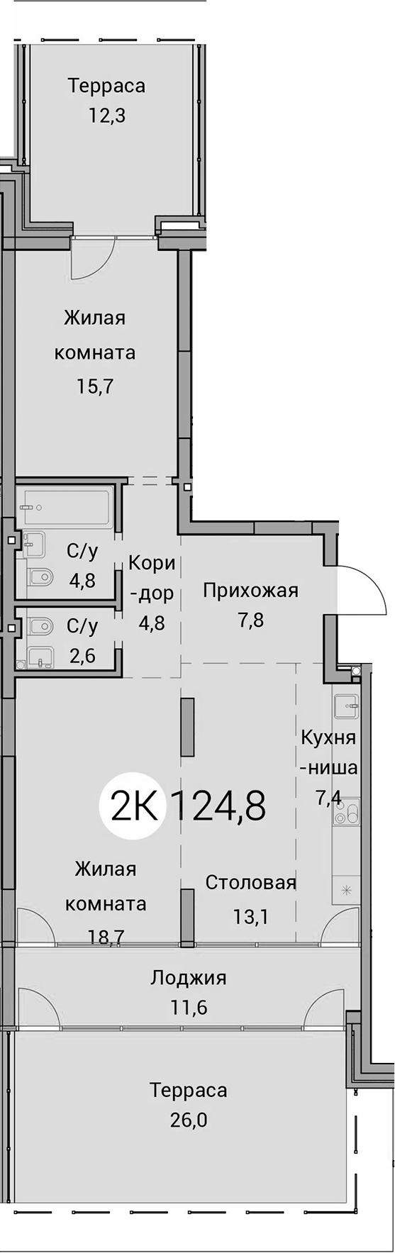 Планировка 3е-к.кв 74.90 м² в ЖК «Тайм Сквер»