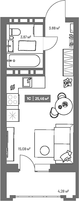 Планировка студия 23.32 м² в ЖК «НОВА. Кемерово»
