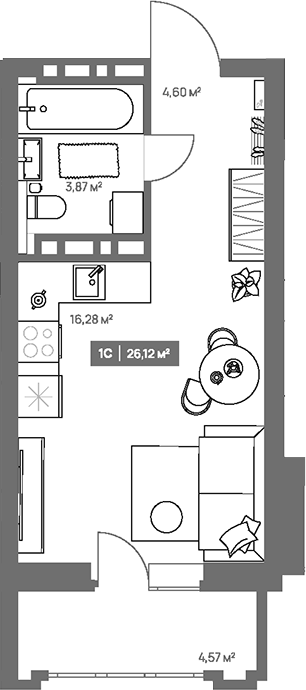 Планировка студии 24.75 м² в ЖК «НОВА. Кемерово»