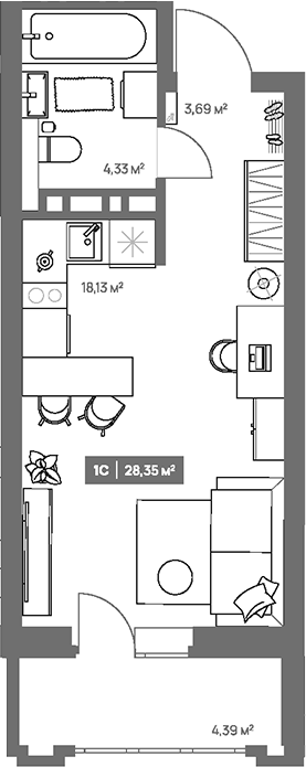 Планировка студии 26.16 м² в ЖК «НОВА. Кемерово»