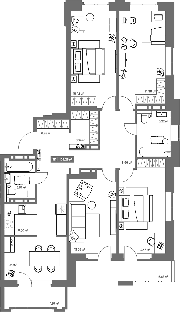 Планировка 4-к.кв 103.47 м² в ЖК «НОВА. Кемерово»