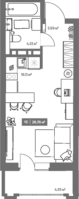 Планировка студия 26.16 м² в ЖК «НОВА. Кемерово»
