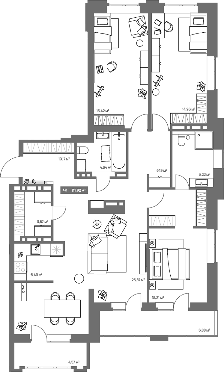 Планировка 3-к.кв 107.11 м² в ЖК «НОВА. Кемерово»