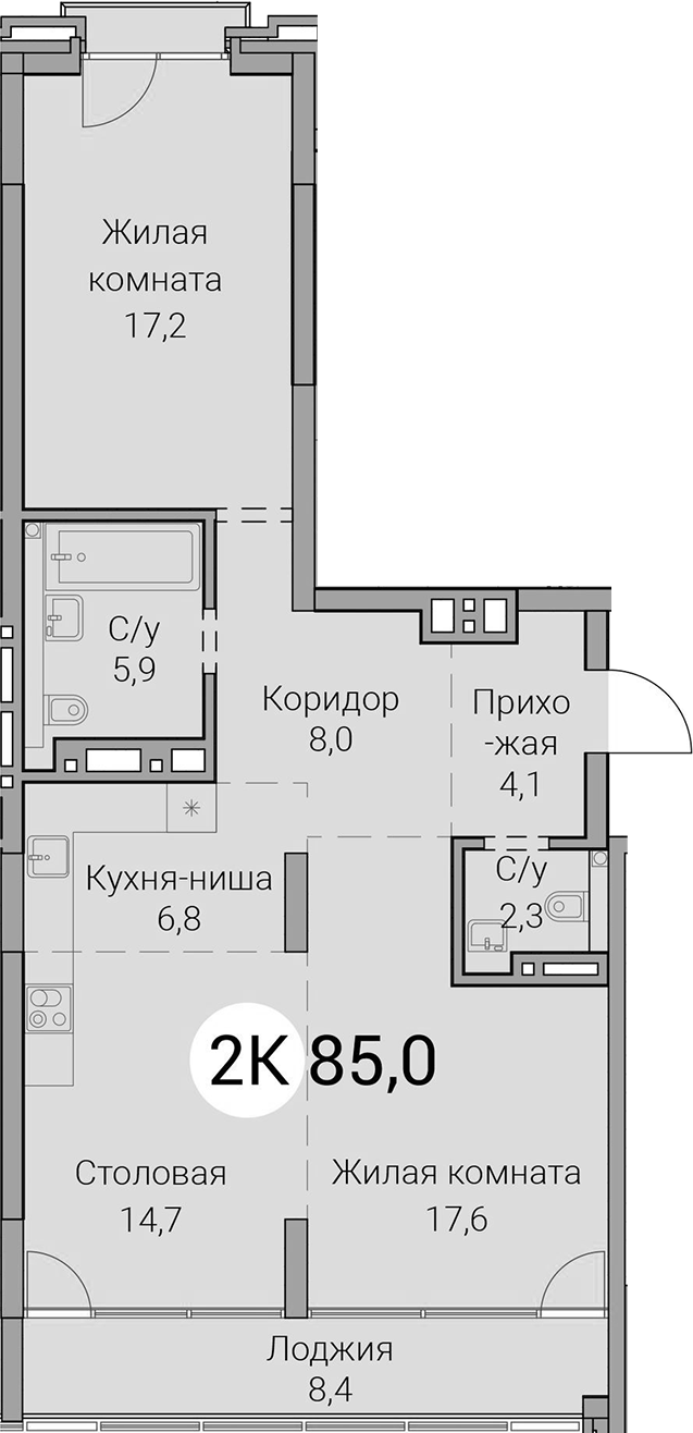 Планировка 3е-к.кв 76.60 м² в ЖК «Тайм Сквер»