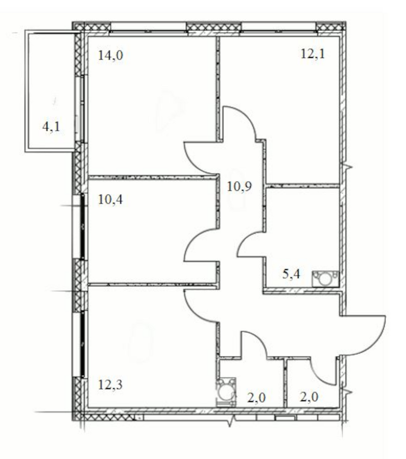 Планировка 3-к.кв 69.07 м² в ЖК «Счастье в Кольцово»