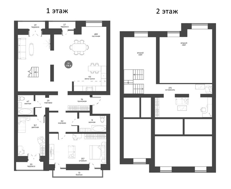 Планировка 4е-к.кв 174.79 м² в ЖК «Белозерский. Томск»