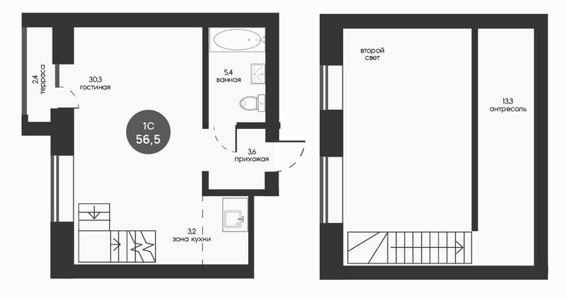 Планировка студии 54.10 м² в ЖК «Белозерский. Томск»
