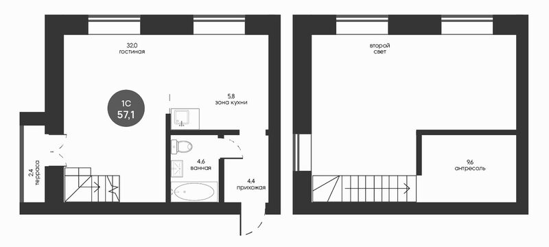 Планировка студии 54.70 м² в ЖК «Белозерский. Томск»