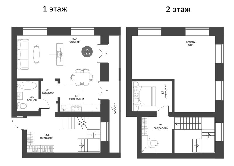 Планировка студии 71.50 м² в ЖК «Белозерский. Томск»
