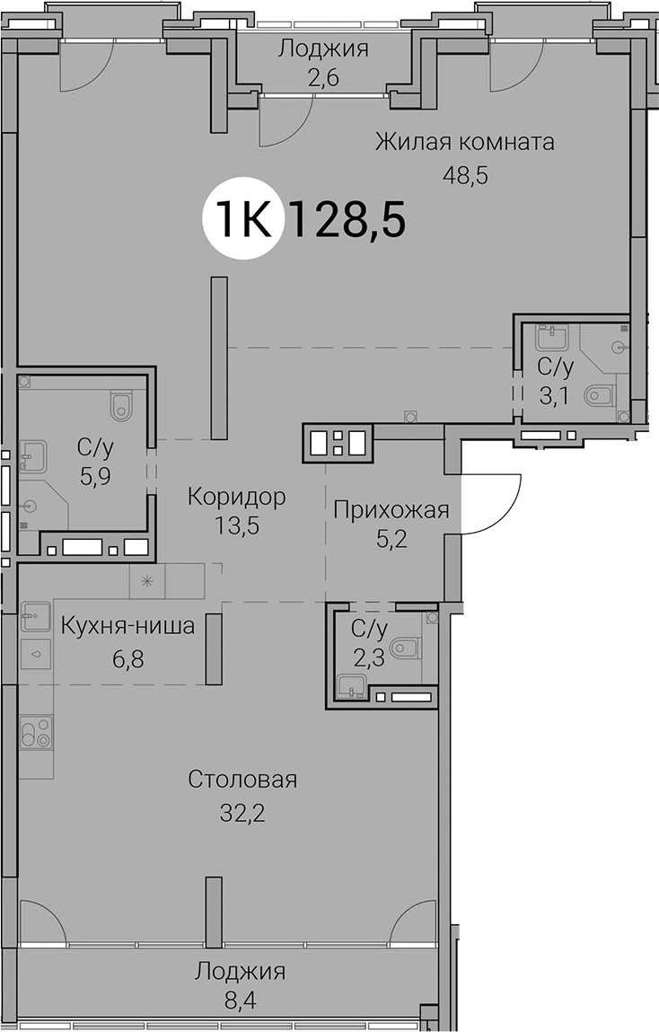 Планировка 2е-к.кв 117.50 м² в ЖК «Тайм Сквер»