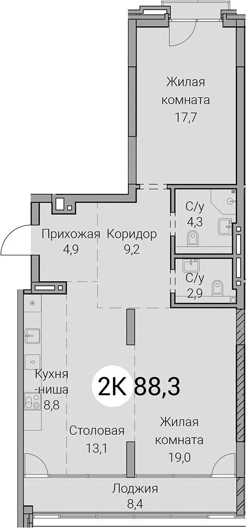 Планировка 3е-к.кв 79.90 м² в ЖК «Тайм Сквер»