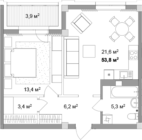 Планировка 2е-к.кв 49.90 м² в ЖК «Мегаполис»