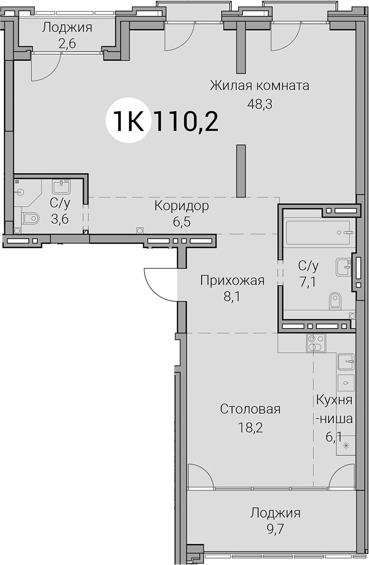 Планировка 2е-к. квартира 97.90 м² в ЖК «Тайм Сквер»