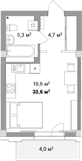 Планировка студии 29.60 м² в ЖК «Мегаполис»