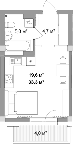 Планировка студии 29.30 м² в ЖК «Мегаполис»