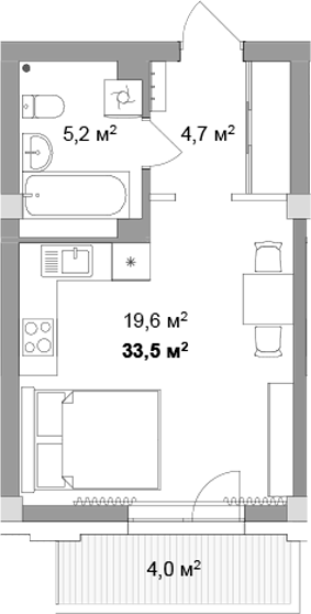 Планировка студии 29.50 м² в ЖК «Мегаполис»