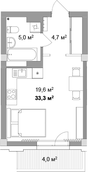 Планировка студии 29.30 м² в ЖК «Мегаполис»