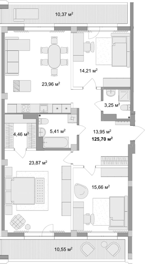 Планировка 3-к.кв 114.93 м² в ЖК «Мегаполис»
