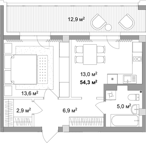Планировка 2е-к.кв 41.40 м² в ЖК «Мегаполис»