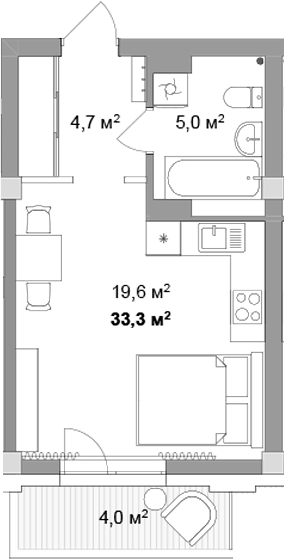 Планировка студии 29.30 м² в ЖК «Мегаполис»