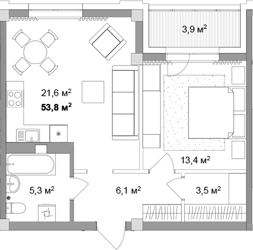 Планировка 2е-к.кв 49.90 м² в ЖК «Мегаполис»