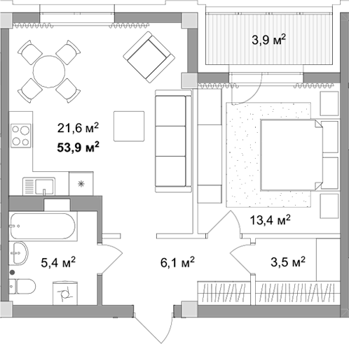Планировка 2е-к.кв 50.00 м² в ЖК «Мегаполис»