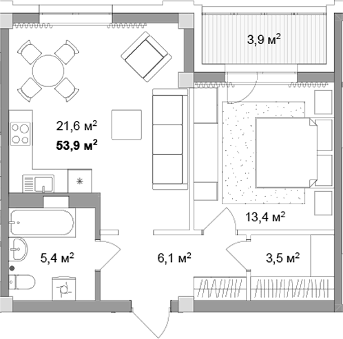 Планировка 2е-к.кв 50.00 м² в ЖК «Мегаполис»