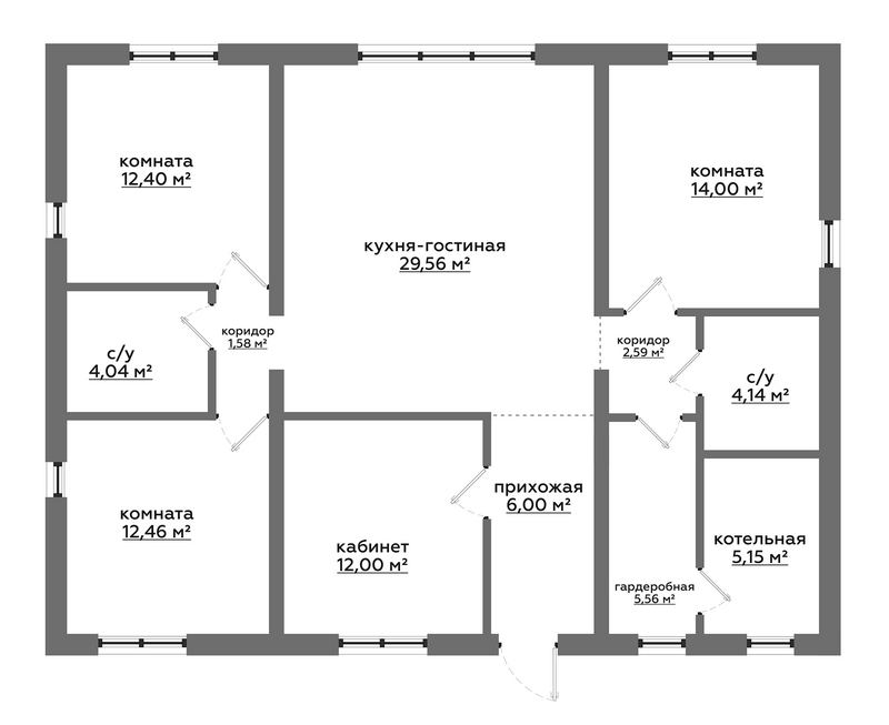 Планировка коттедж 109.00 м² в ЖК «Коттеджный поселок Рябиновый. БауАртЭстетика»