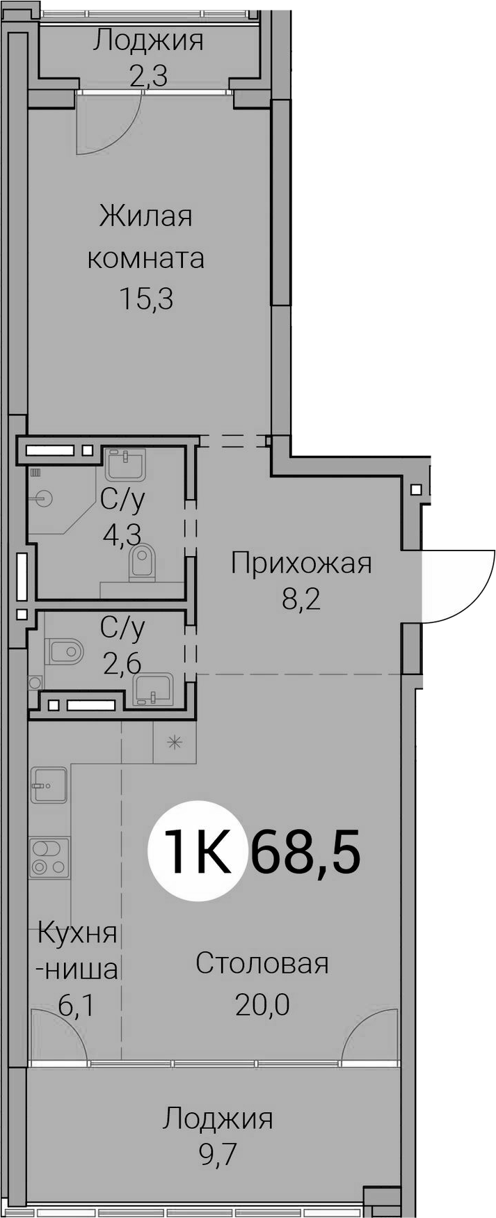 Планировка 2е-к.кв 56.50 м² в ЖК «Тайм Сквер»